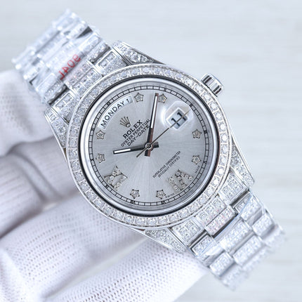 DAY-DATE 41 SILVER CUSTOM ALL DIAMOND