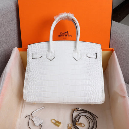HM BIRKIN BAG 30 ALLIGATOR MOTIF WHITE CALFSKIN
