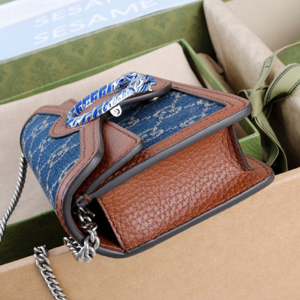 GUCCI 26S CROSSBODY BAG 16 IN DARK BLUE CANVAS WITH BROWN CALFSKIN TRIM