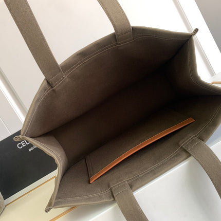 DARK BROWN 41 CANVAS TOTE LOGO LETTER