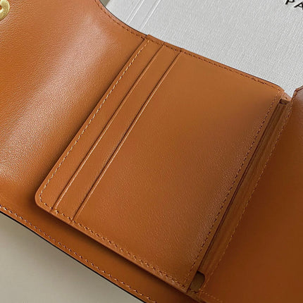 TRIPHOME 10 TRIFOLD WALLET CALFSKIN AND CANVAS WHITE BROWN