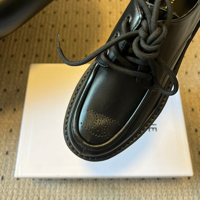 CELINE 26S LACE-UP LOAFERS IN BLACK CALFSKIN