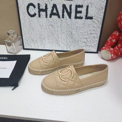 CHANEL 26S ESPADRILLE LOAFERS IN TAN BROWN CALFSKIN WITH ROPE SOLE