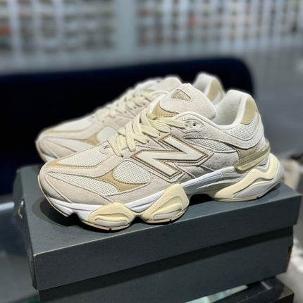 NEW BALANCE 9060 SNEAKERS IN CREAM WHITE SUEDE MESH