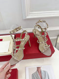 26S ROCKSTUD CAGED SANDALS IN POWDER PINK CALFSKIN LEATHER