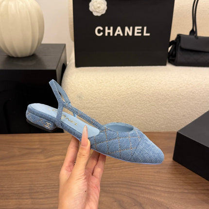 CHANEL 26S SLINGBACK PUMPS IN BLUE DENIM WITH POINTED TOE
