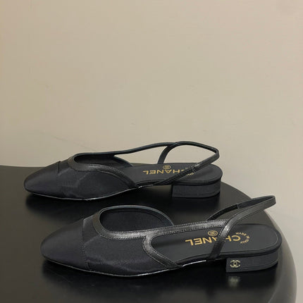 CHANEL 26S SLINGBACK PUMPS IN BLACK TECHNICAL FABRIC WITH CC LOGO