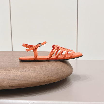 LOEWE 26S SQUARE TOE SANDALS IN ORANGE CALFSKIN LOGO