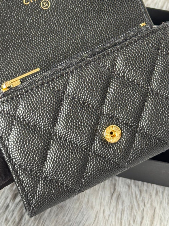 25S CLASSIC FLAP CARD HOLDER 11 IN BLACK CAVIAR GOLD HARDWARE