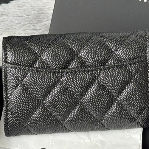 25S CLASSIC FLAP CARD HOLDER 11 IN BLACK CAVIAR GOLD HARDWARE