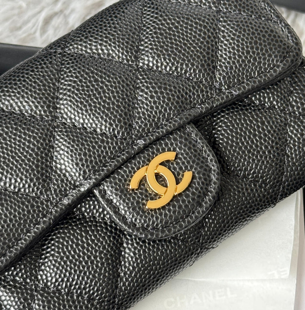 25S CLASSIC FLAP CARD HOLDER 11 IN BLACK CAVIAR GOLD HARDWARE