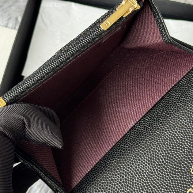 25S CLASSIC FLAP CARD HOLDER 11 IN BLACK CAVIAR GOLD HARDWARE
