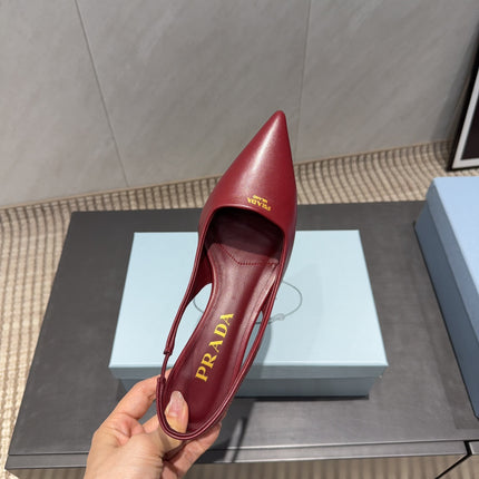 PRADA 26S POINTED TOE SLINGBACK HIGH HEELS 55MM IN DARK RED SHEEPSKIN