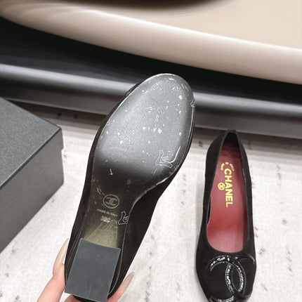 CHANEL 26S HIGH HEEL PUMPS 80 MM IN BLACK SUEDE