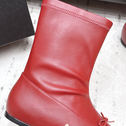 CHANEL 26S ANKLE BOOTS IN RED CALFSKIN LACE UP FRONT