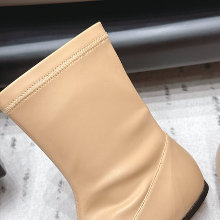 CHANEL 26S ANKLE BOOTS IN BEIGE CALFSKIN LACE UP FRONT