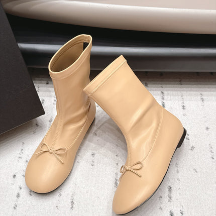 CHANEL 26S ANKLE BOOTS IN BEIGE CALFSKIN LACE UP FRONT