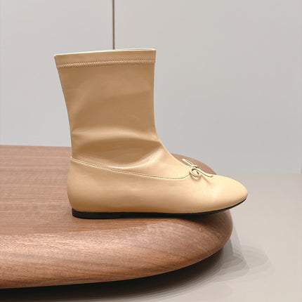 CHANEL 26S ANKLE BOOTS IN BEIGE CALFSKIN LACE UP FRONT