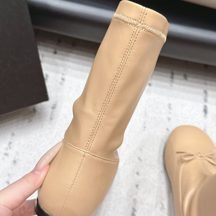 CHANEL 26S ANKLE BOOTS IN BEIGE CALFSKIN LACE UP FRONT