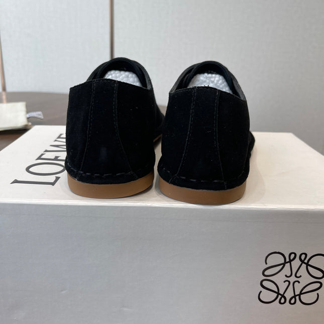 LOEWE 26S FOLIO DERBY SHOES IN BLACK SUEDE
