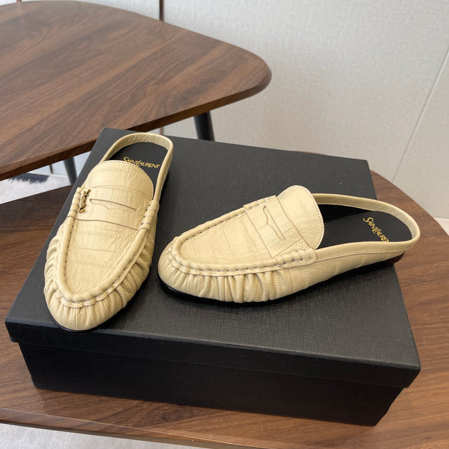 YSL 26S LOAFER MULES IN BEIGE CALFSKIN