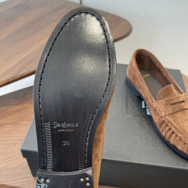 YSL 26S LOAFER IN BROWN SUEDE