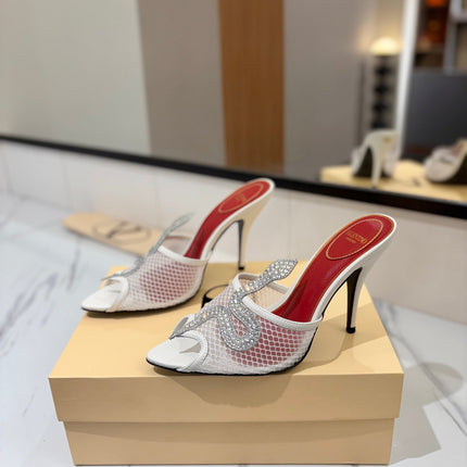 VALENTINO 26S SNAKE STRAP SANDALS 100 MM IN WHITE CALFSKIN AND MESH