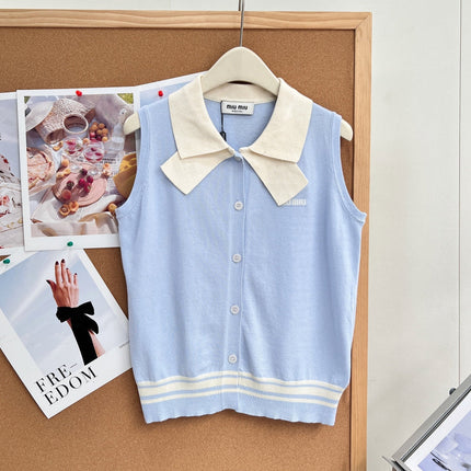MIUMIU 26S SLEEVELESS KNIT POLO TOP 1375