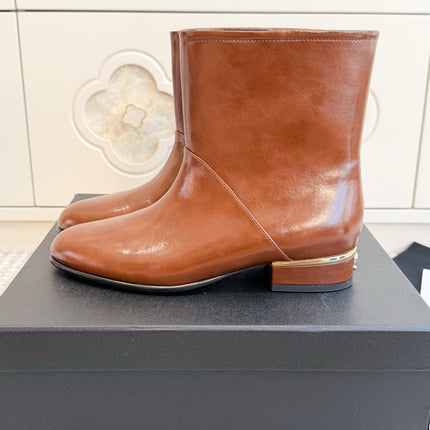 CHANEL 26S SHORT BOOTS IN BROWN CALFSKIN