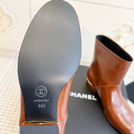 CHANEL 26S SHORT BOOTS IN BROWN CALFSKIN