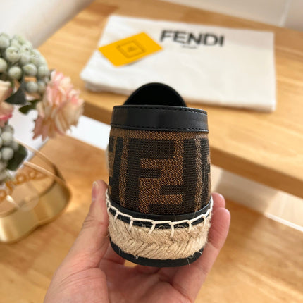 FENDI 26S ESPADRILLE LOAFERS IN DARK BROWN AND BLACK CANVAS STYLE 1