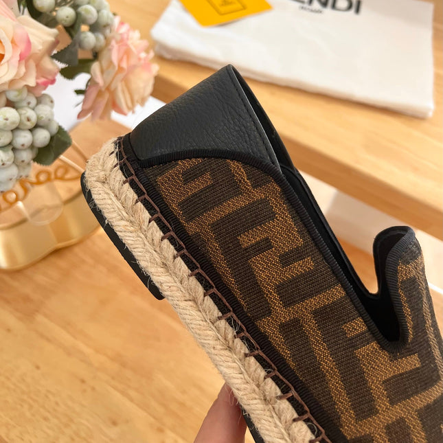 FENDI 26S ESPADRILLE LOAFERS IN DARK BROWN CANVAS STYLE 6