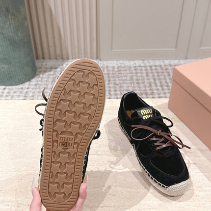 MIUMIU 25S ESPASNEAK ESPADRILLE SNEAKERS IN BLACK SUEDE