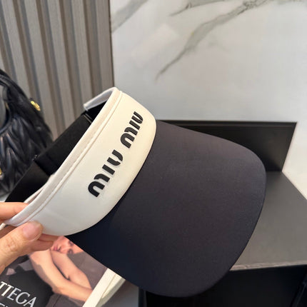 MIUMIU SPORT VISOR CAP IN BLACK MIX WHITE FABRIC