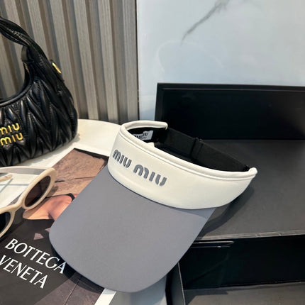 MIUMIU SPORT VISOR CAP IN GRAY MIX WHITE FABRIC