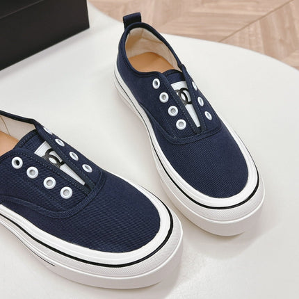 Double C Platform Biscuit Shoes Fabric Navy Blue