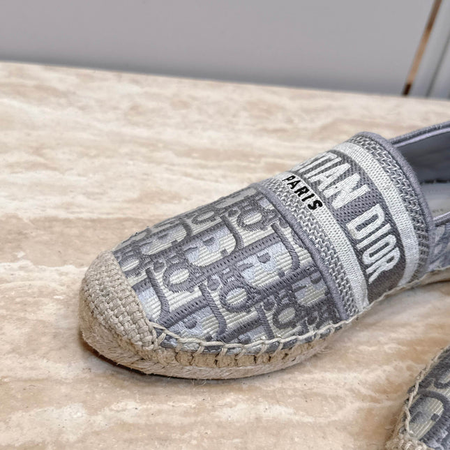 DIOR 26S GRANVILLE ESPADRILLE IN LIGHT GREY DIOR OBLIQUE EMBROIDERED COTTON