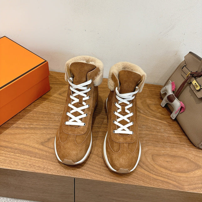HM 26S FUR-LINED HIGH TOP SNEAKERS IN BROWN SUEDE
