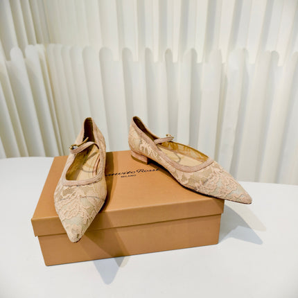 GIANVITO ROSSI 26S MARY JANE FLATS IN NUDE LACE FABRIC