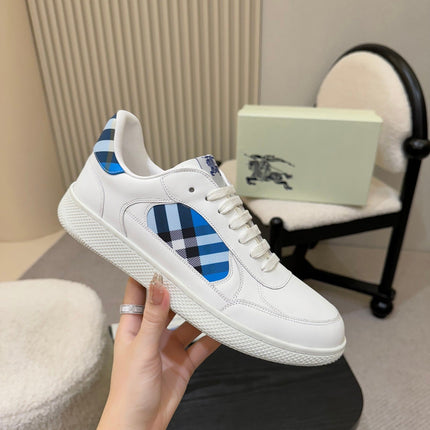 BURBERRY 26S SNEAKERS IN WHITE AND BLUE CALFSKIN
