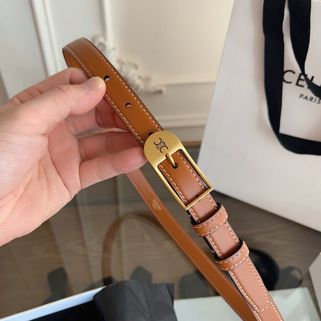 CELINE 26S BELT 18 MM IN BROWN CALFSKIN 658528
