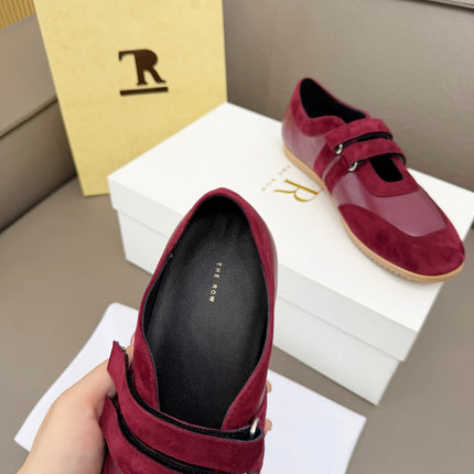 THE ROW 26S DOUBLE STRAP MARY JANE SNEAKERS IN BURGUNDY RED CALFSKIN AND SUEDE