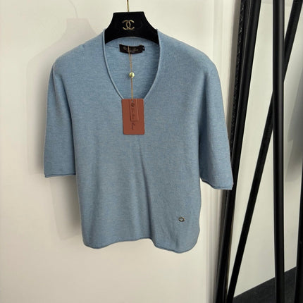 LORO PIANA 26S SHORT-SLEEVE V-NECK KNIT TOP 922