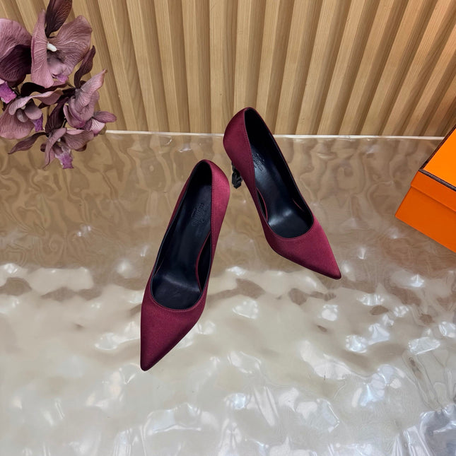 HM 26S HIGH-HEEL 80 MM IN DARK RED SATIN