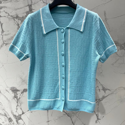 FENDI 26S SHORT-SLEEVE KNIT POLO TOP 387