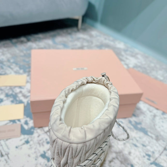 MIUMIU 26S ANKLE SNOW BOOTS IN BEIGE FABRIC STYLE 14