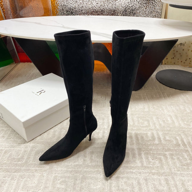 THE ROW HIGH BOOTS 85MM IN BLACK SUEDE