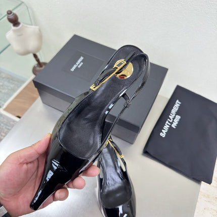 YSL 26S SLINGBACK HIGH HEELS 75 MM IN BLACK GLOSSY CALFSKIN
