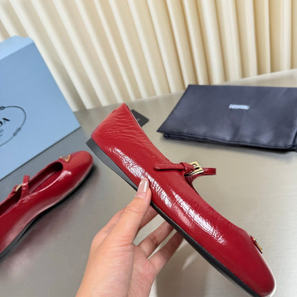 PRADA 26S MARY JANE FLATS IN RED CALFSKIN