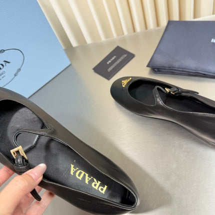 PRADA 26S MARY JANE FLATS IN BLACK CALFSKIN STYLE 2